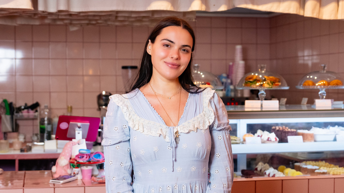 Lisa Tataryna, founder of Cream Dream, in her caf&eacute; in front of the patisserie counter